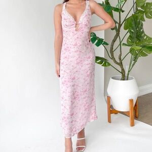 Pink floral sleeveless maxi dress NWT